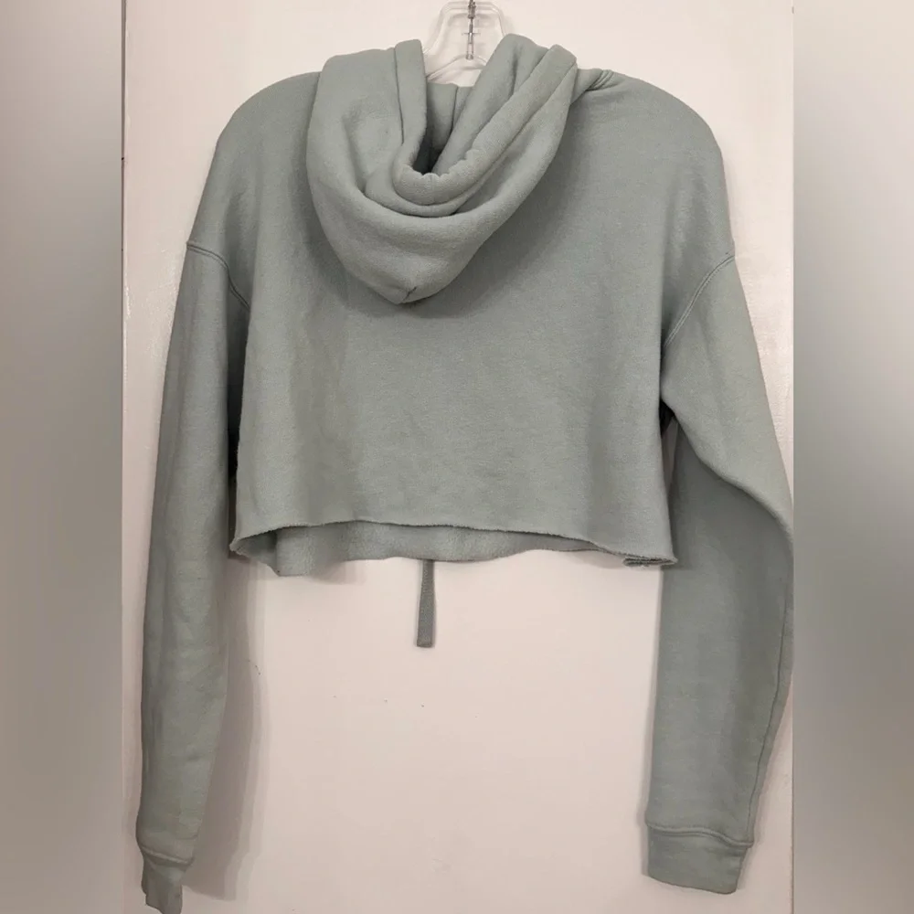 ALO Yoga Cropped Raw Edge Hoodie Light Blue Size Small
